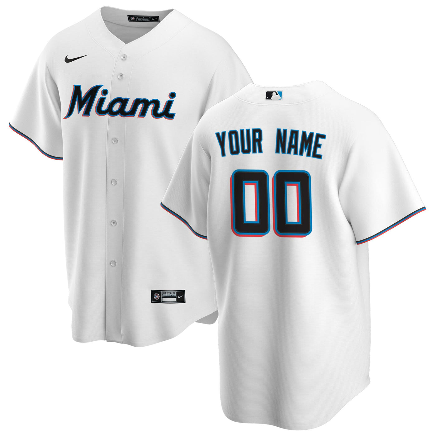 Miami Marlins Nike White Home Replica Custom Jersey