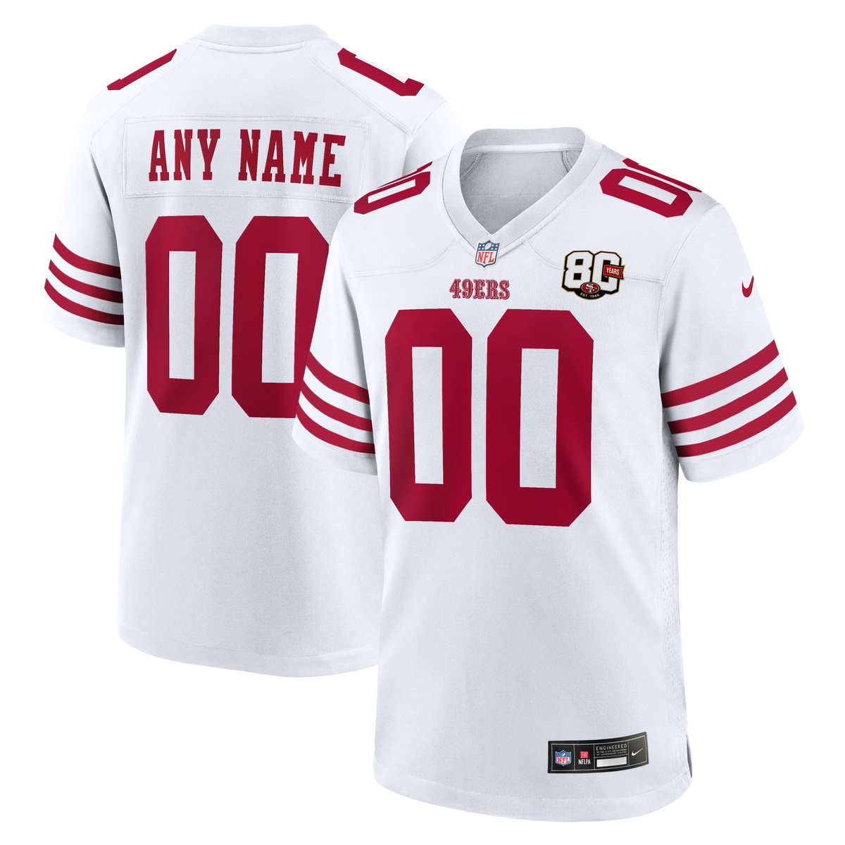 San Francisco 49ers White 80th Anniversary Custom Game Jersey