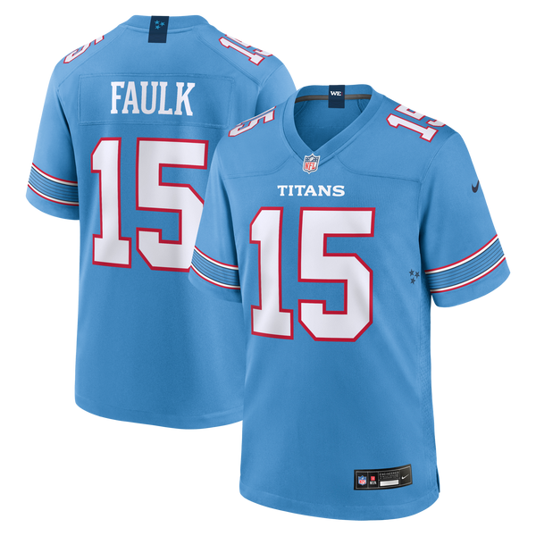 Tennessee Titans Keldric Faulk Nike Light Blue 2026 NFL Draft First Round Pick No.31 Game Jersey