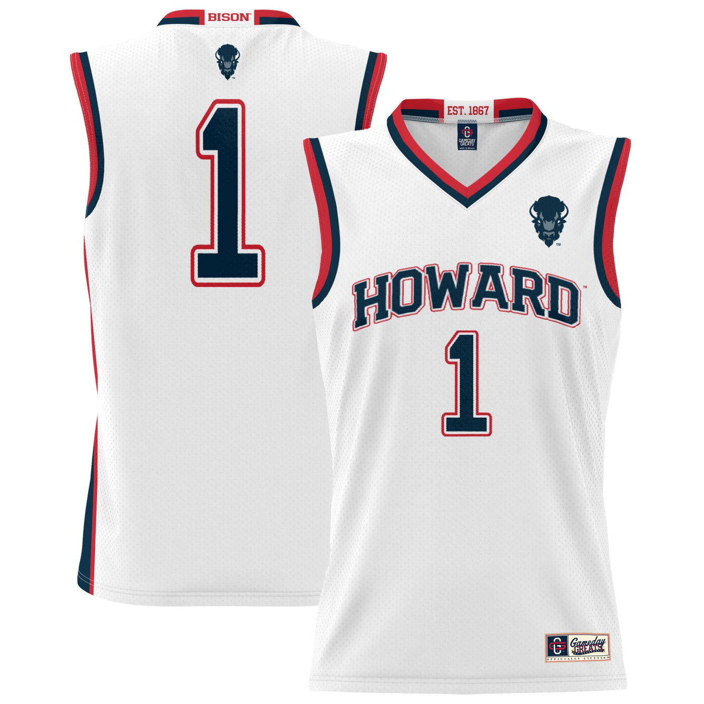 GameDay Greats #1 White Howard Bison Lightweight Basketball Jersey