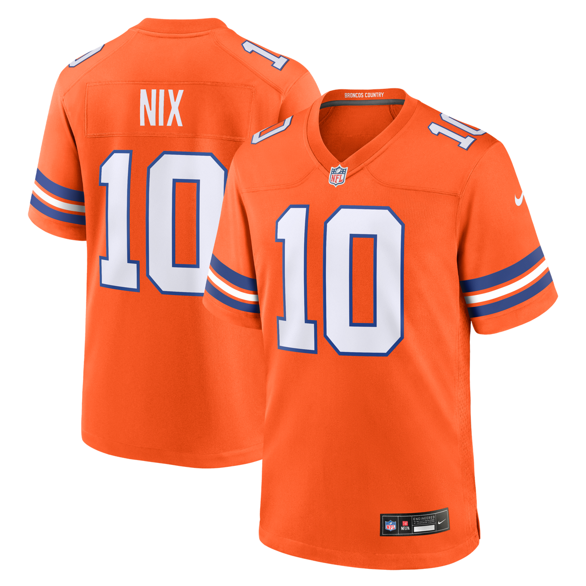 Denver Broncos Bo Nix Orange Mile High Collection 1977 Throwback Player Game Jersey