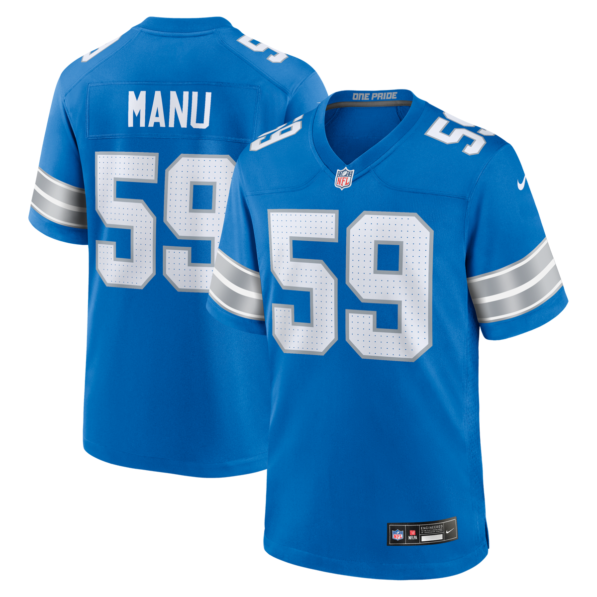 Detroit Lions Giovanni Manu Blue Team Game Jersey