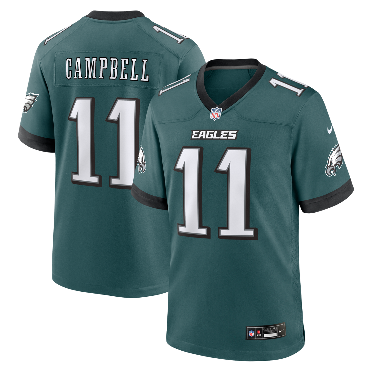 Philadelphia Eagles Jihaad Campbell Midnight Green Team Game Jersey