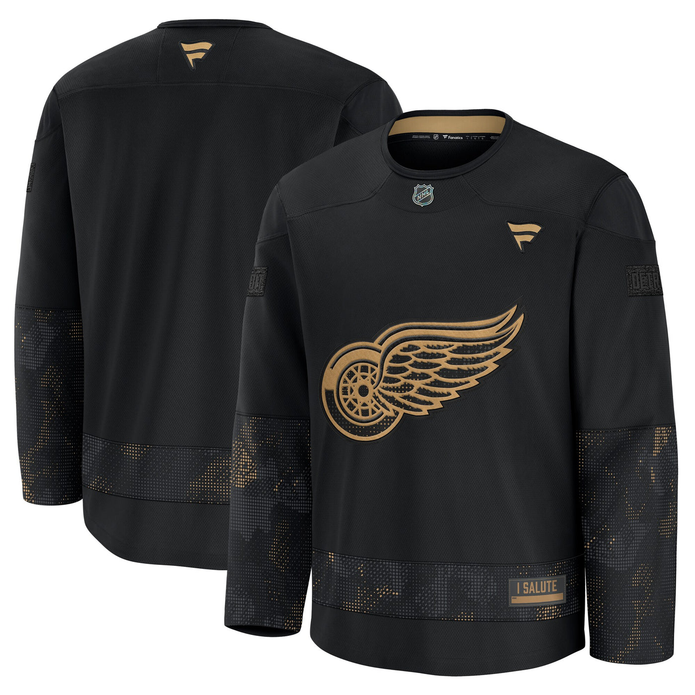 Detroit Red Wings Fanatics Black 2024 Military Appreciation Practice Jersey