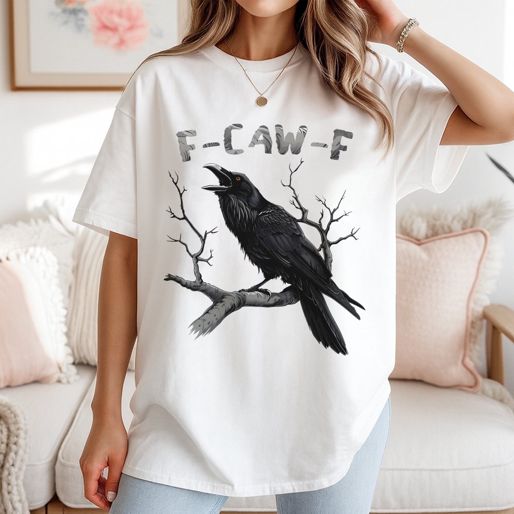 Raven T-Shirt | F-CAW-F Graphic Bird Illustration | 100% Soft Cotton Tee | Gothic Nature Lover Apparel Gift