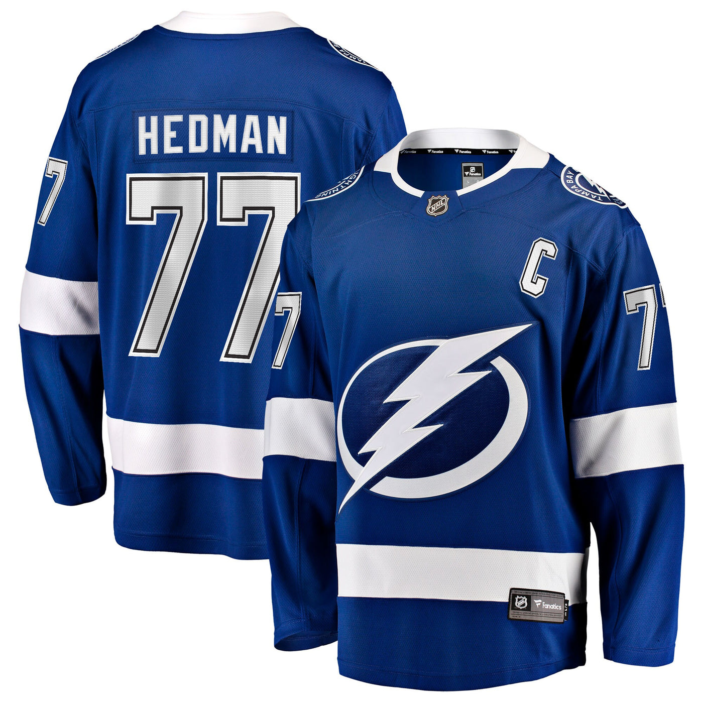 Tampa Bay Lightning Victor Hedman Fanatics Blue Home Captain Patch Breakaway Jersey