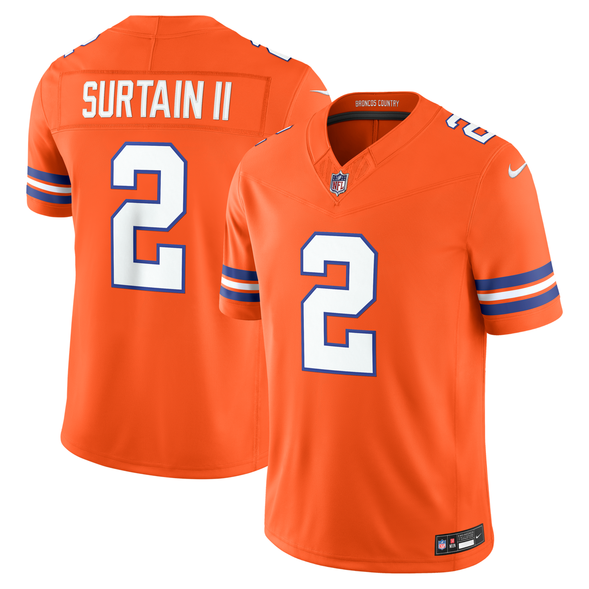 Denver Broncos Pat Surtain II Orange Alternate Mile High Collection 1977 Throwback Vapor F.U.S.E. Stitched Limited Jersey