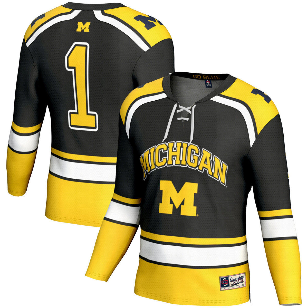 #1 Michigan Wolverines GameDay Greats Hockey Jersey - Black