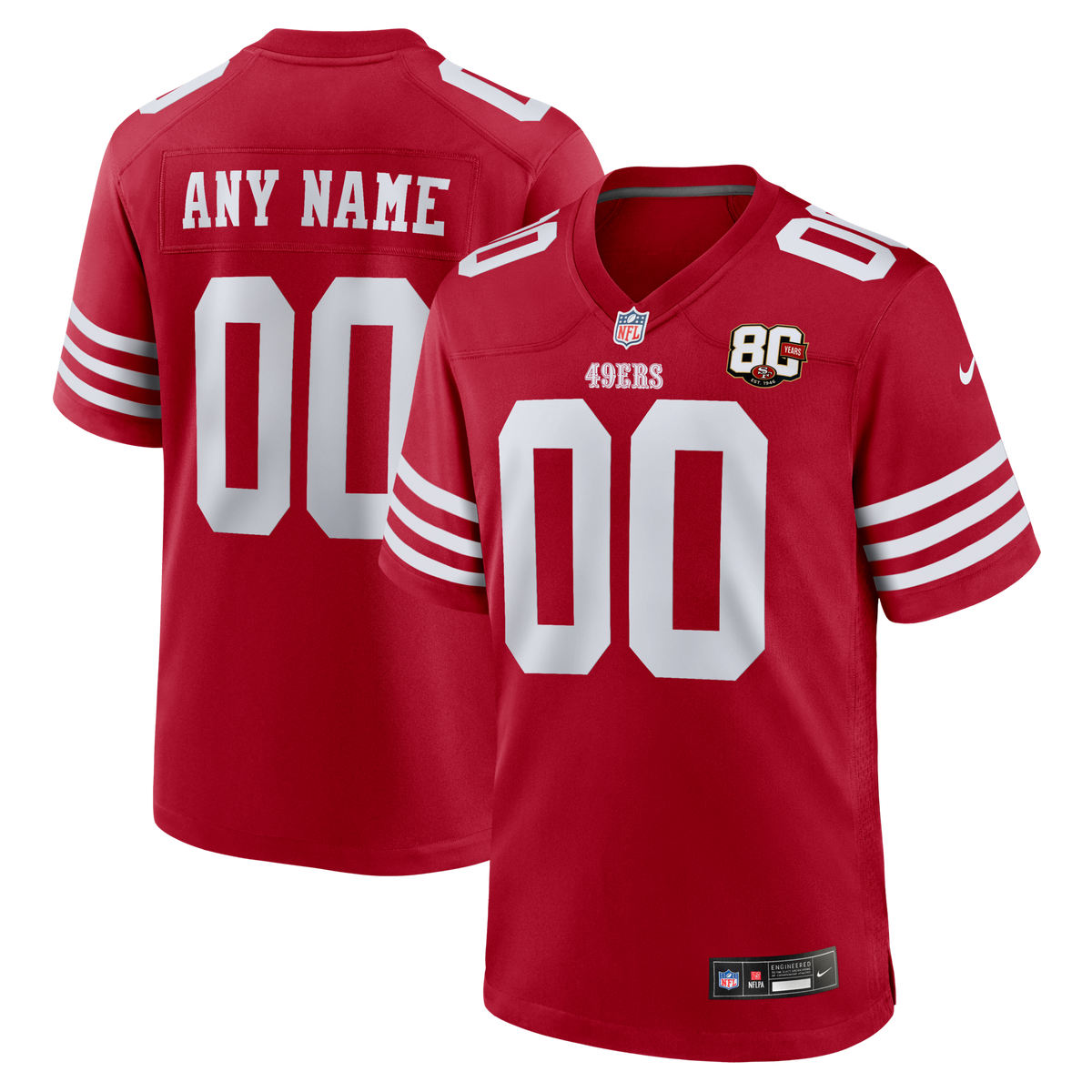 San Francisco 49ers Scarlet 80th Anniversary Custom Game Jersey