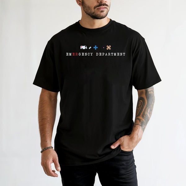 Emergency Department T-Shirt | Medical Icon Print | 100% Soft Cotton | Nurse Practitioner & ER Tech Gift