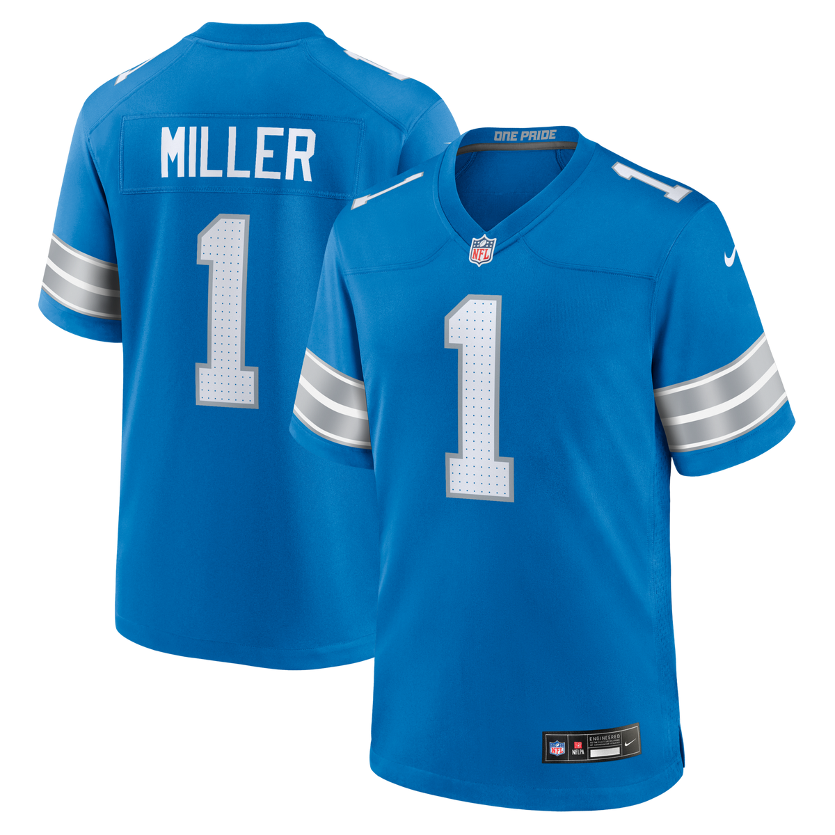 Detroit Lions Blake Miller Blue 2026 NFL Draft First Round Pick No. 17 Team Game Jersey