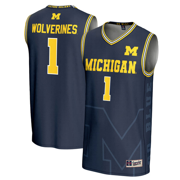 GameDay Greats #1 Navy Michigan Wolverines Icon Print Lightweight Basketball Fashion Jersey