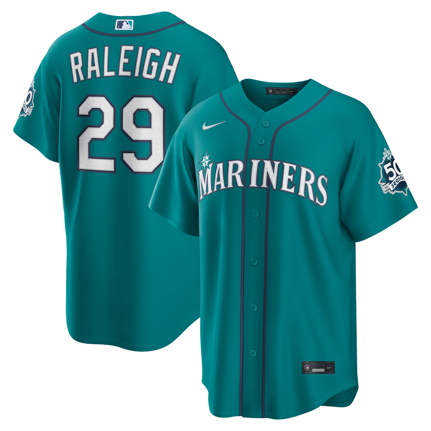 Seattle Mariners Cal Raleigh Nike Teal Alternate 50th Season Patch Stadium Jersey