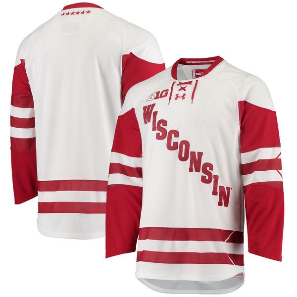 Under Armour White Wisconsin Badgers UA Replica Hockey Jersey