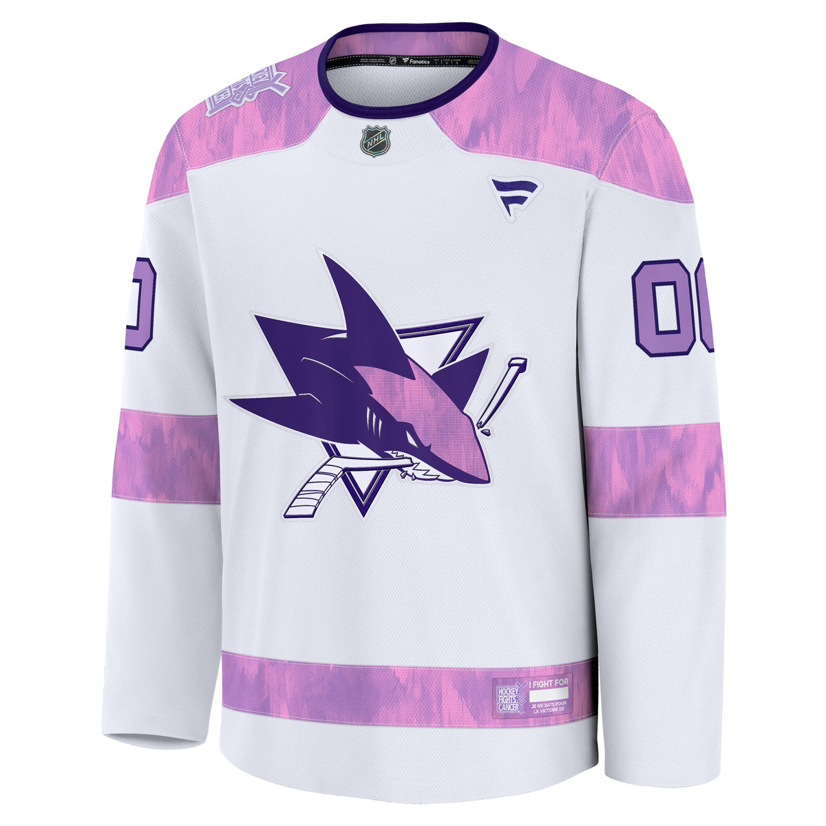 San Jose Sharks Fanatics White 2024 Hockey Fights Cancer Custom Practice Jersey