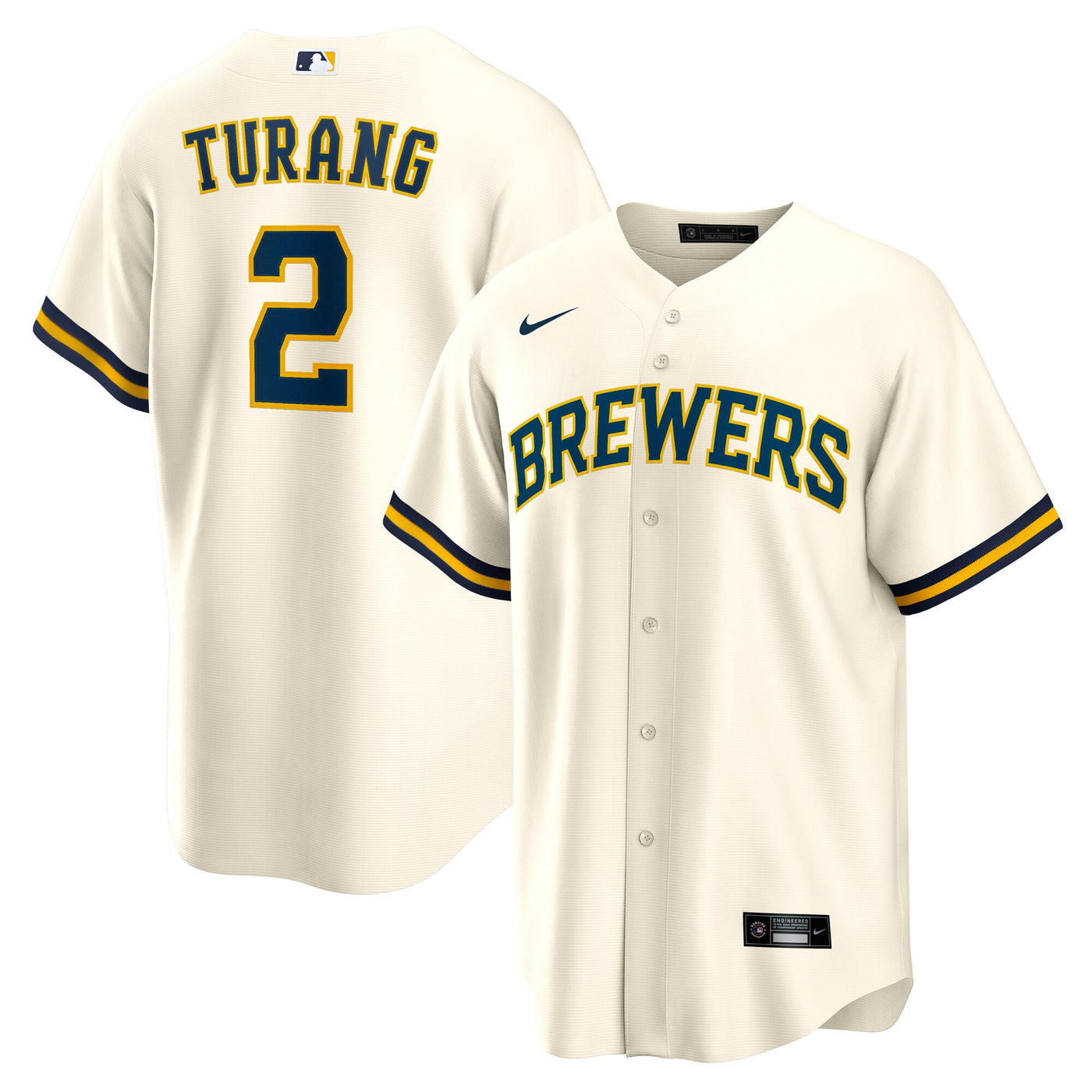 Milwaukee Brewers Brice Turang Nike Cream Home Replica Jersey