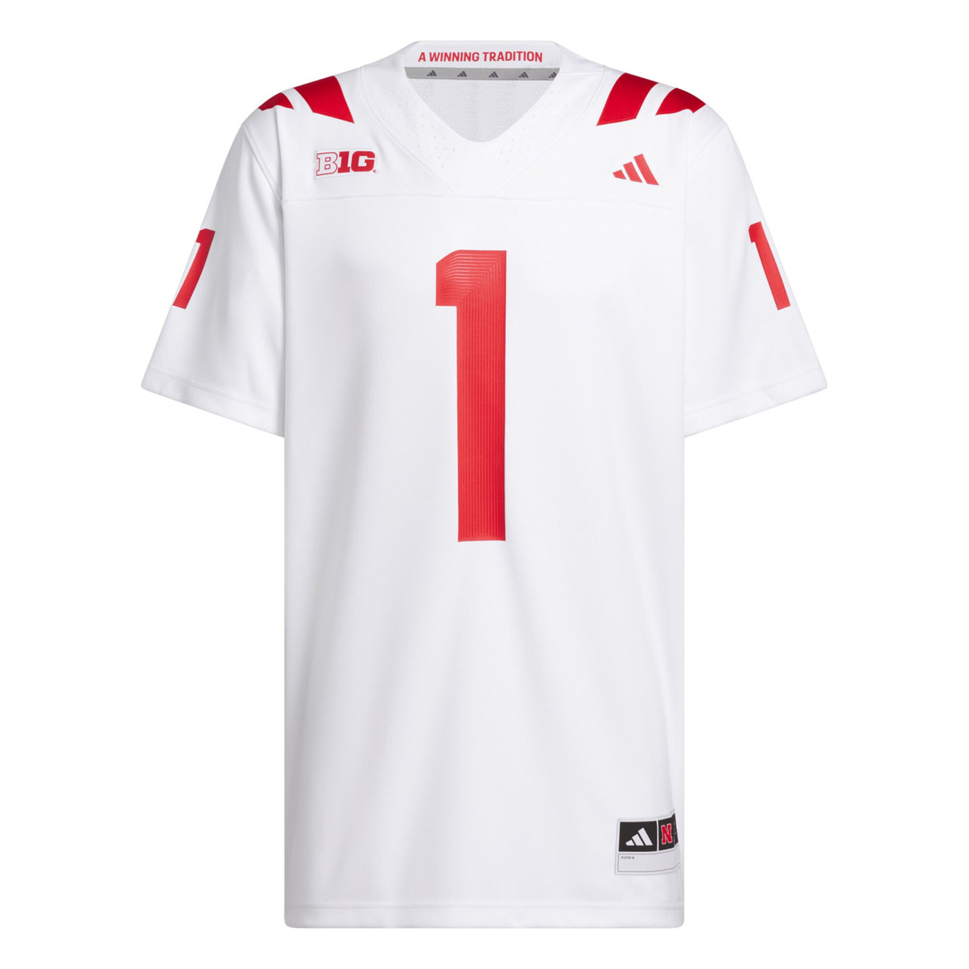 adidas #1 White Nebraska Huskers Away Premier Football Jersey