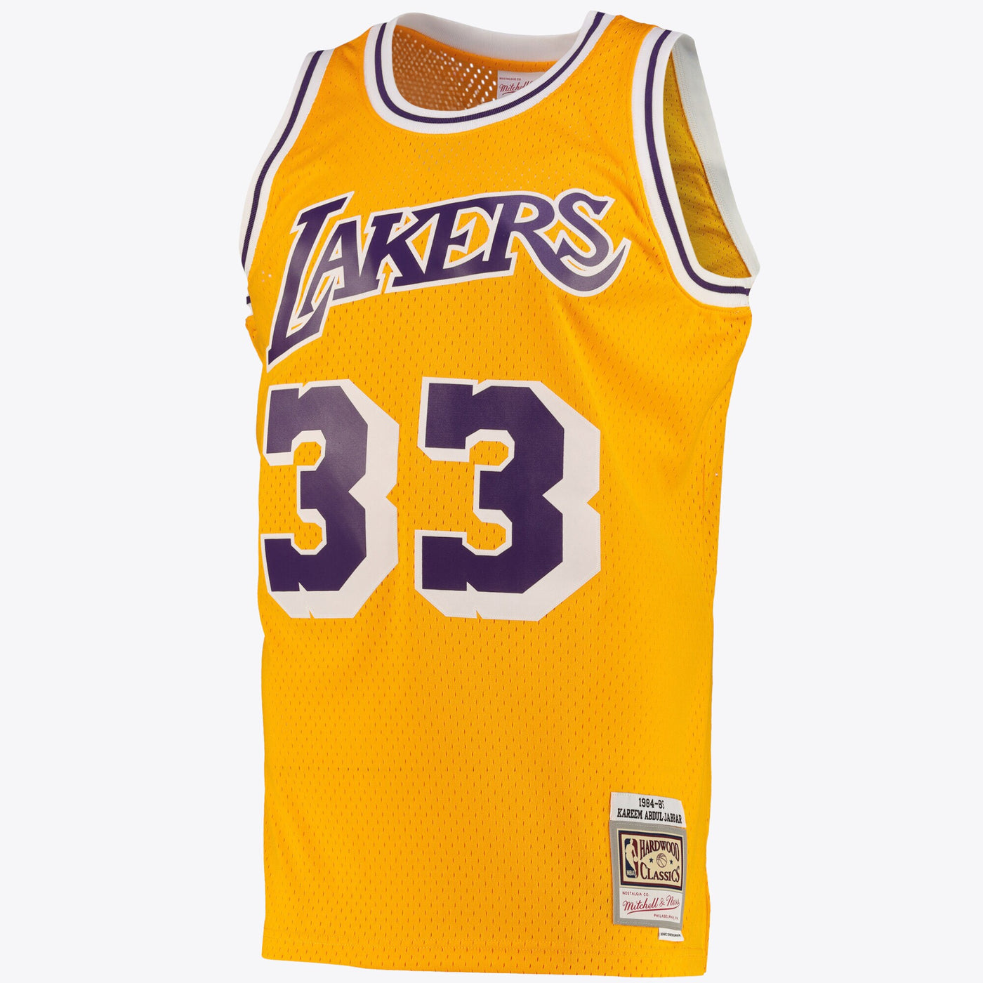 Los Angeles Lakers Kareem Abdul-Jabbar Road Swingman Jersey By Mitchell & Ness - Light Gold -