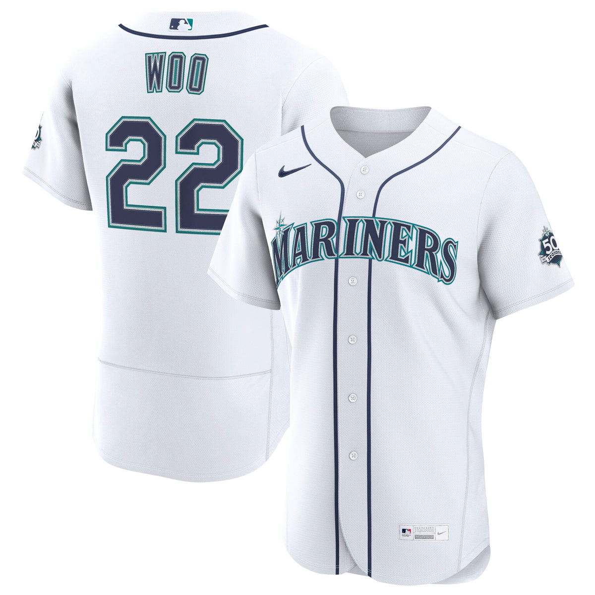 Seattle Mariners Bryan Woo Nike White Home 50th Season Authentic Jersey