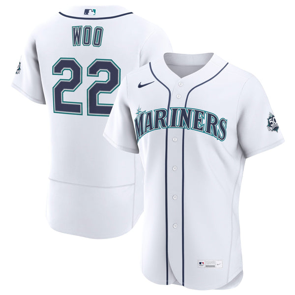 Seattle Mariners Bryan Woo Nike White Home 50th Season Authentic Jersey