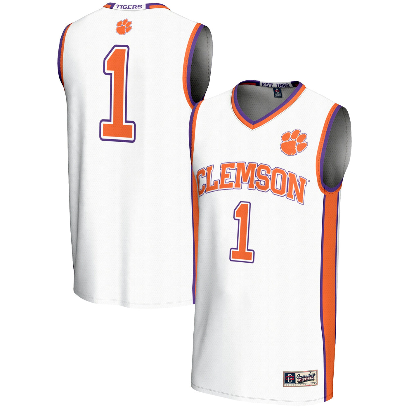 GameDay Greats #1 White Clemson Tigers Lightweight Basketball Jersey