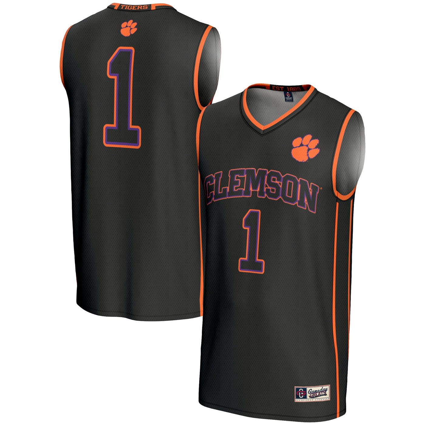 GameDay Greats #1 Black Clemson Tigers Lightweight Basketball Jersey