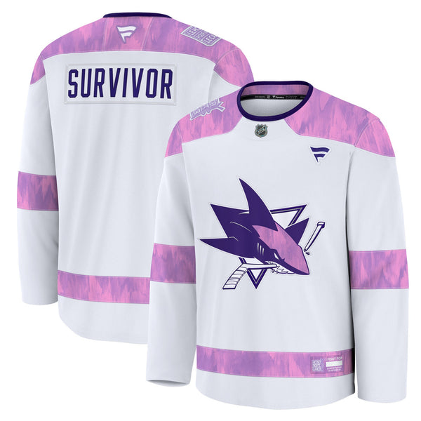 San Jose Sharks Fanatics White Hockey Fights Cancer Survivor Practice Jersey