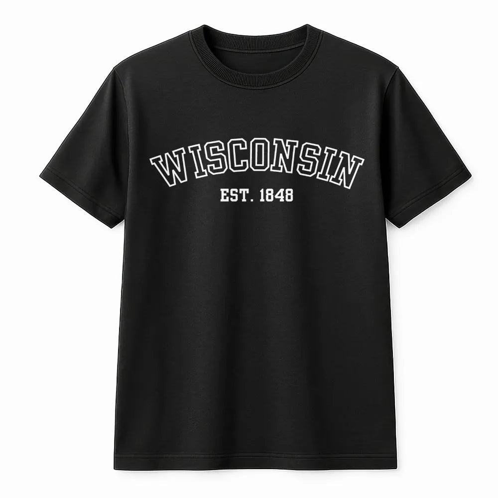 Wisconsin T-Shirt | Vintage Est 1848 College Graphic | Soft Cotton Tee | Midwest Pride Unisex Gift