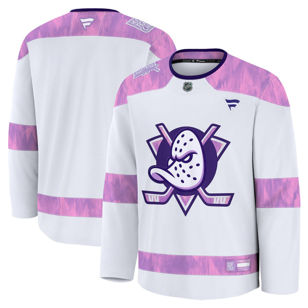 Anaheim Ducks Fanatics White 2024 Hockey Fights Cancer Practice Jersey