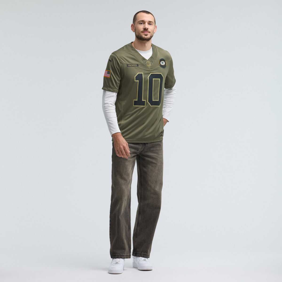 Green Bay Packers Jordan Love Olive 2025 Salute to Service Limited Jersey