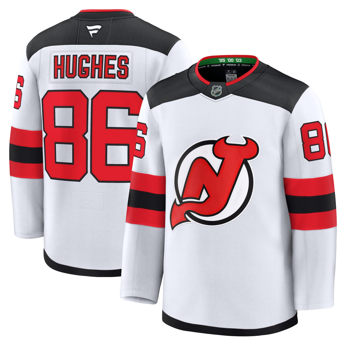 New Jersey Devils Jack Hughes Fanatics White Away Premium Jersey
