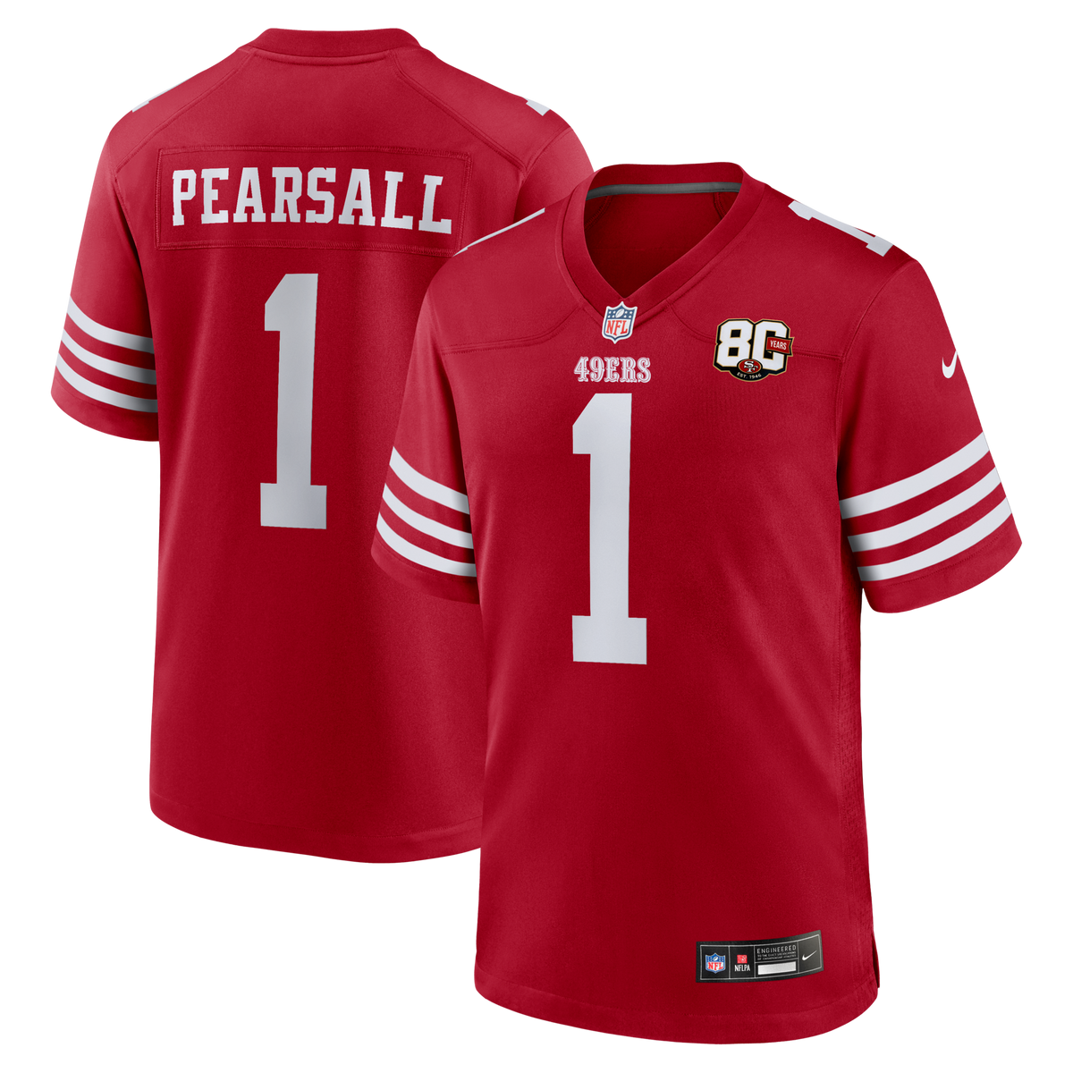 San Francisco 49ers Ricky Pearsall Scarlet 80th Anniversary Game Jersey