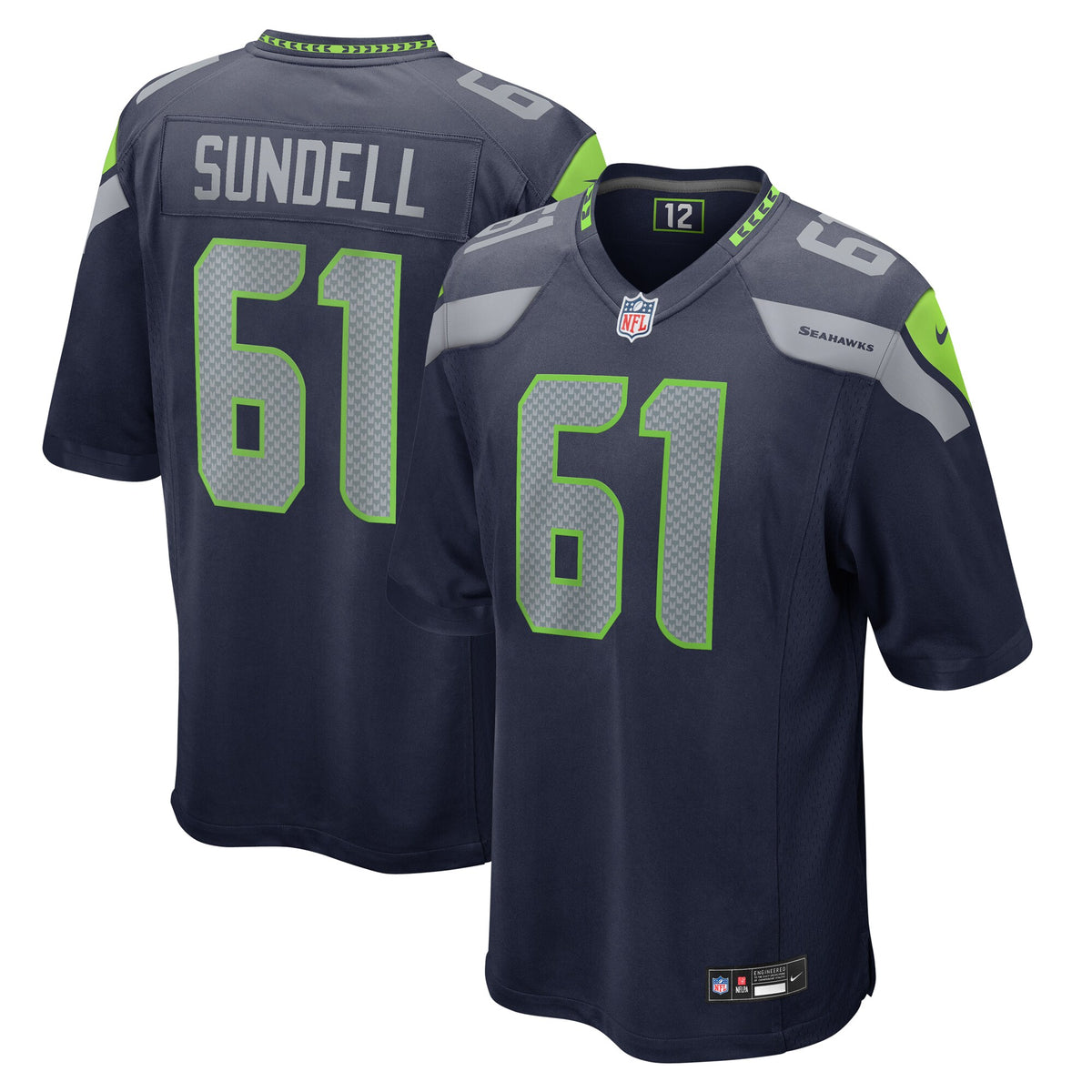 Seattle Seahawks Jalen Sundell College Navy Game Jersey