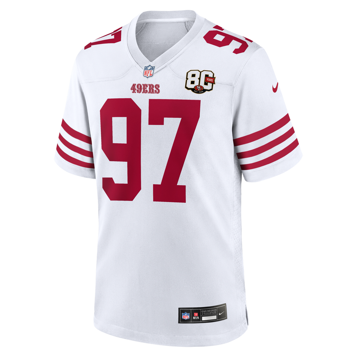 San Francisco 49ers Nick Bosa White 80th Anniversary Game Jersey