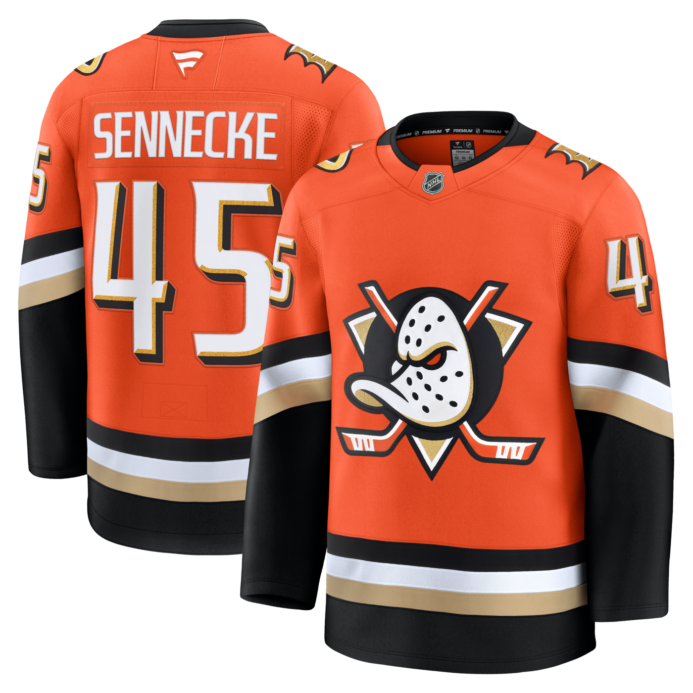 Anaheim Ducks Beckett Sennecke Fanatics Orange Home Premium Jersey