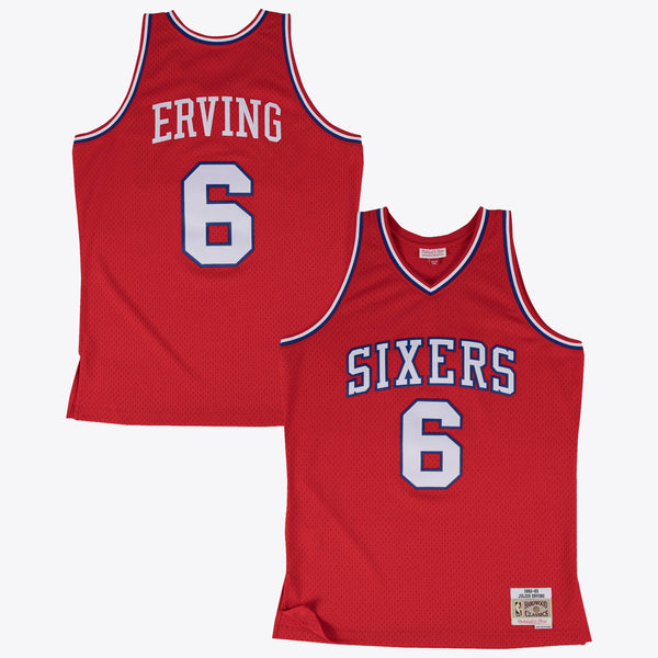 Philadelphia 76ers Mitchell & Ness Julius Erving 1982 Swingman Road Authentic Jersey - Scarlet