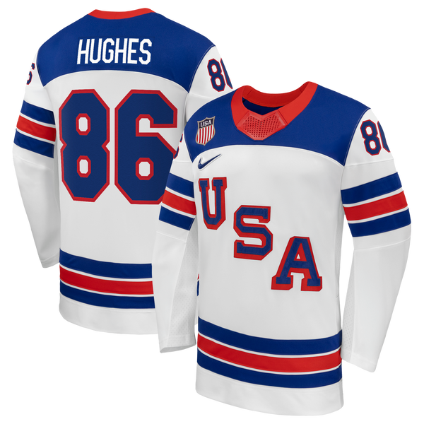 Jack Hughes Nike White US Hockey 2026 Away Replica Jersey