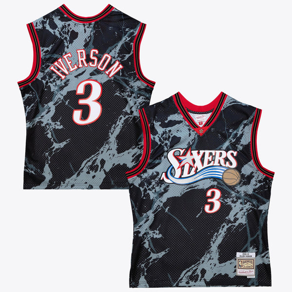 Philadelphia 76ers Mitchell & Ness Allen Iverson 2000 Team Marble Swingman Jersey - Black