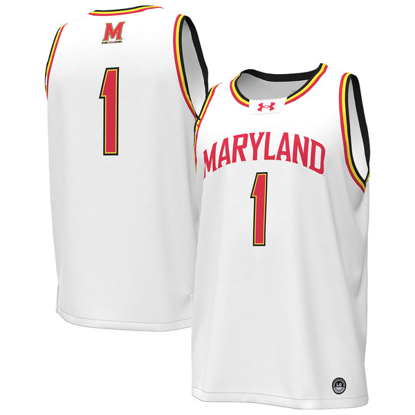 Under Armour #1 White Maryland Terrapins Replica Basketball Jersey