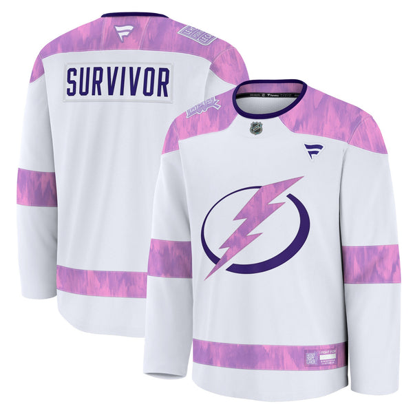 Tampa Bay Lightning Fanatics White Hockey Fights Cancer Survivor Practice Jersey