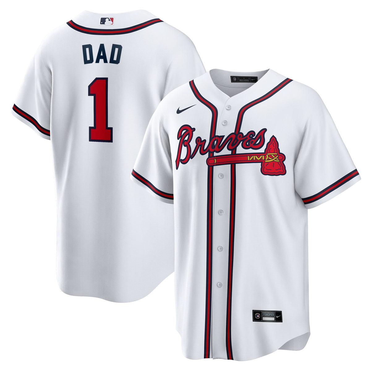 Atlanta Braves White #1 Dad Home Replica Jersey