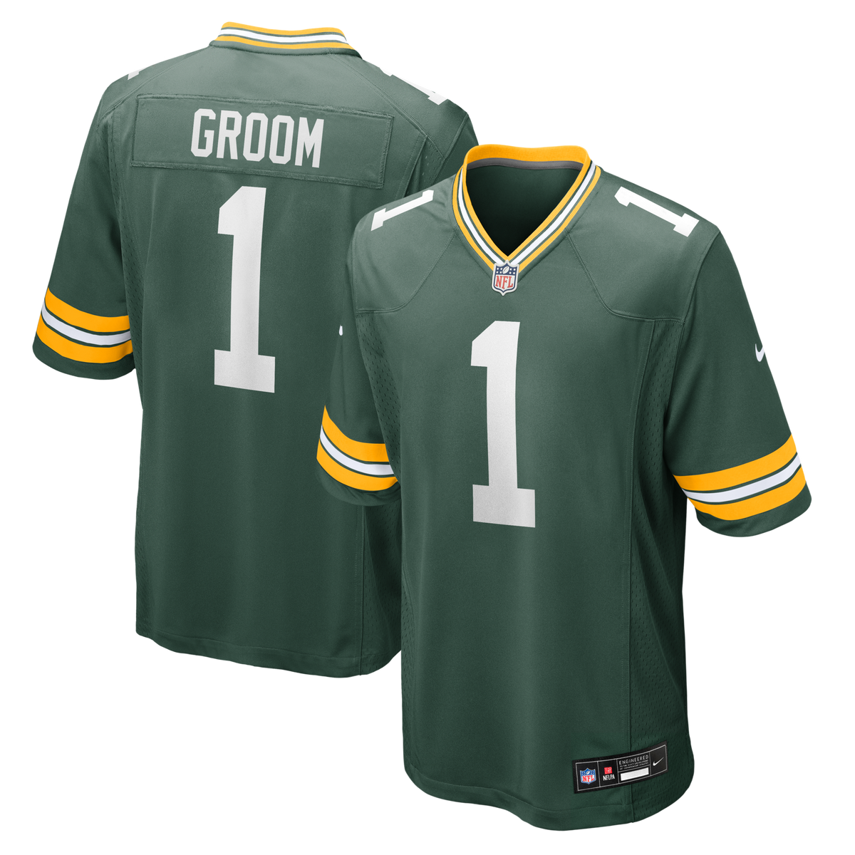 Green Bay Packers Number 1 Groom Green Game Jersey