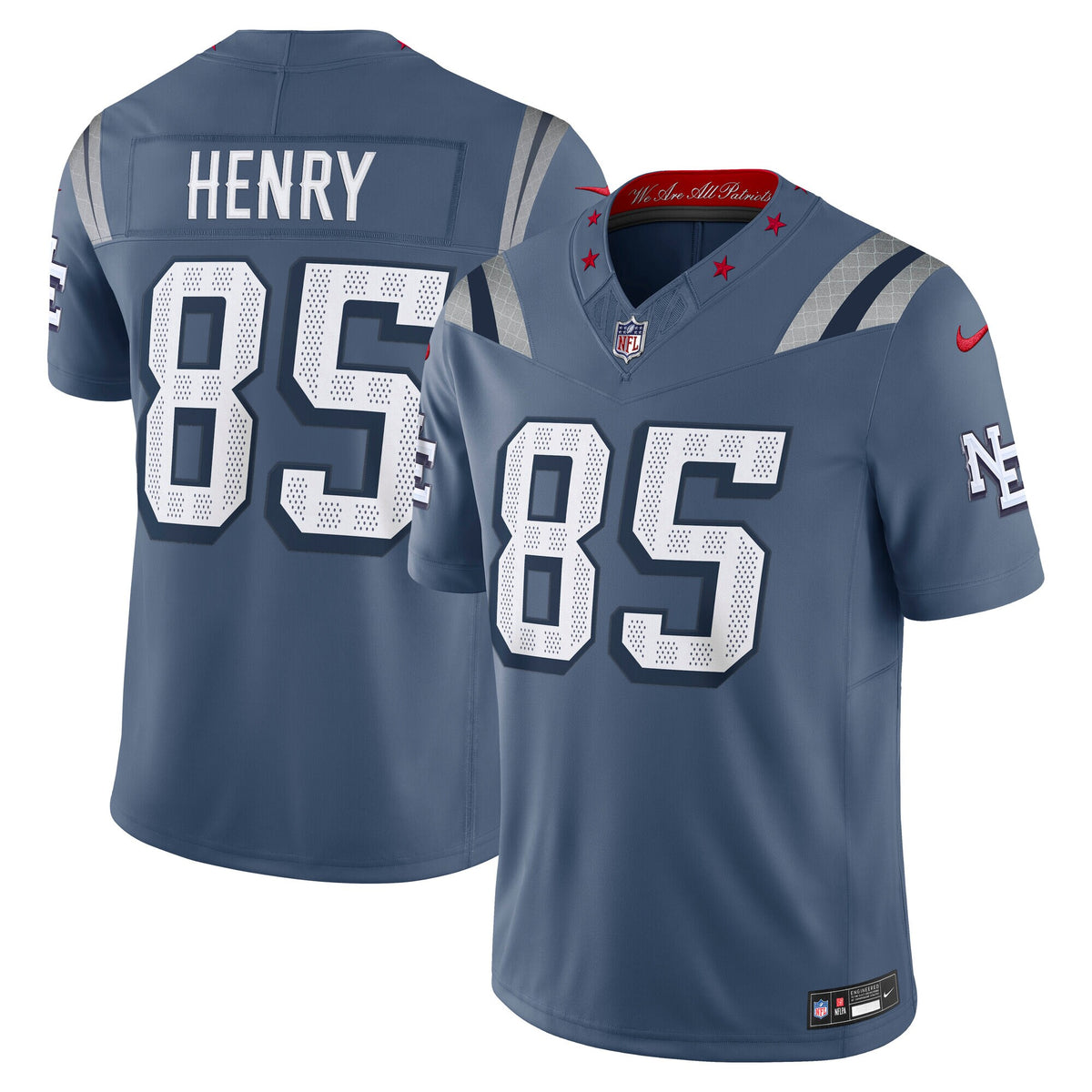 New England Patriots Hunter Henry Storm Blue 2025 Rivalries Collection Stitched Limited Jersey