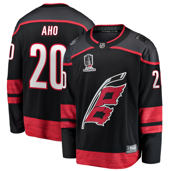 Carolina Hurricanes Sebastian Aho Fanatics Black 2026 Stanley Cup Champions Home Breakaway Jersey