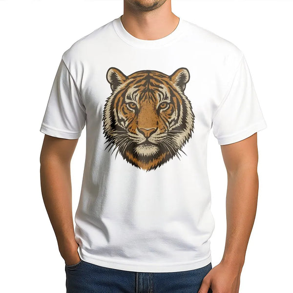Vintage Tiger T-Shirt | Retro 90s Graphic Wild Cat Face | Premium Cotton Blend | Jungle Animal Lover Gift