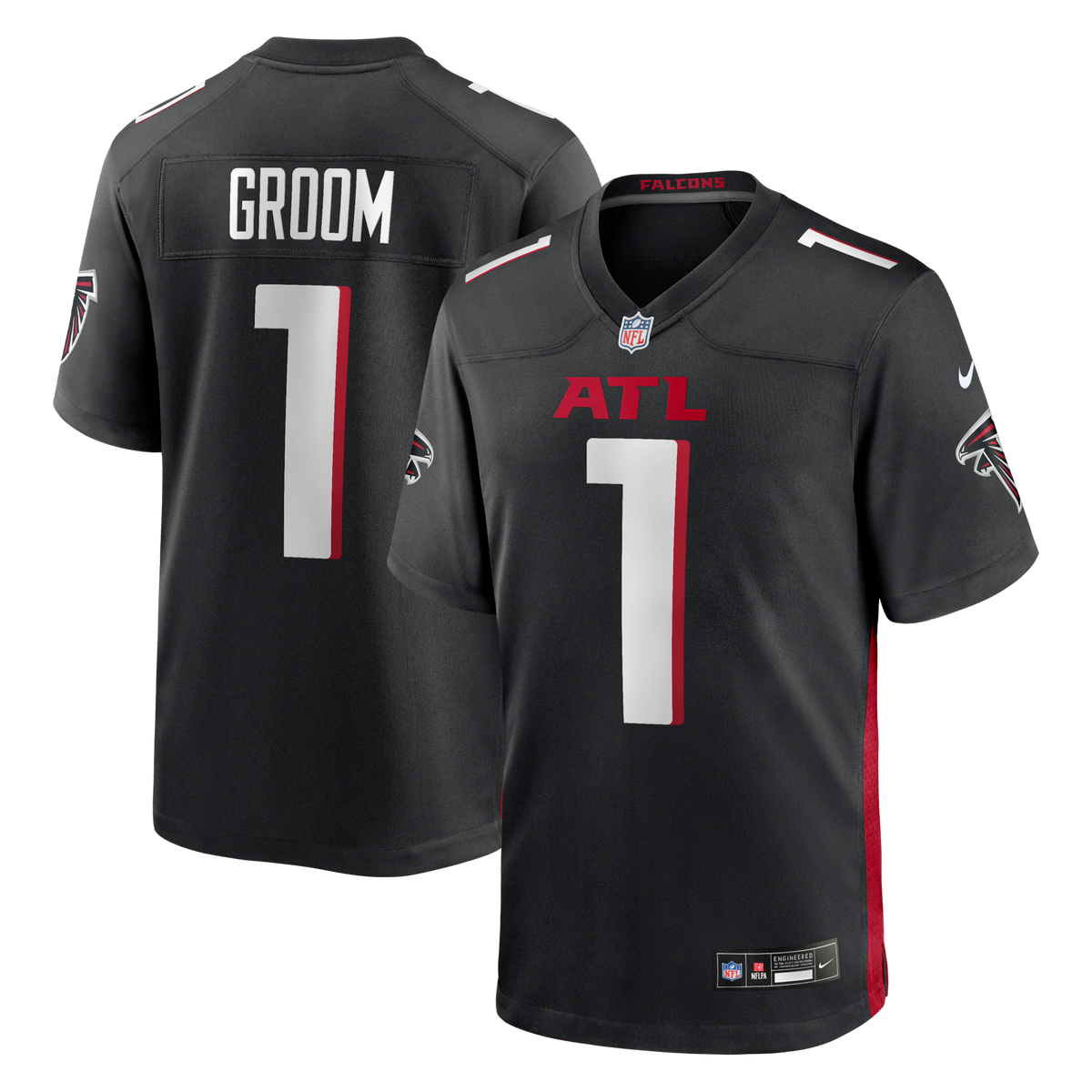 Atlanta Falcons Number 1 Groom Black Game Jersey
