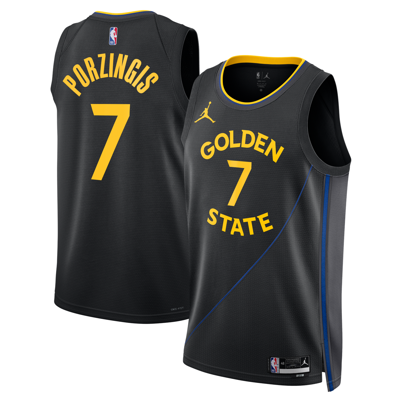 Golden State Warriors Jordan Brand 2024/25 Statement Edition Swingman Jersey - Black - Kristaps Porziņģis