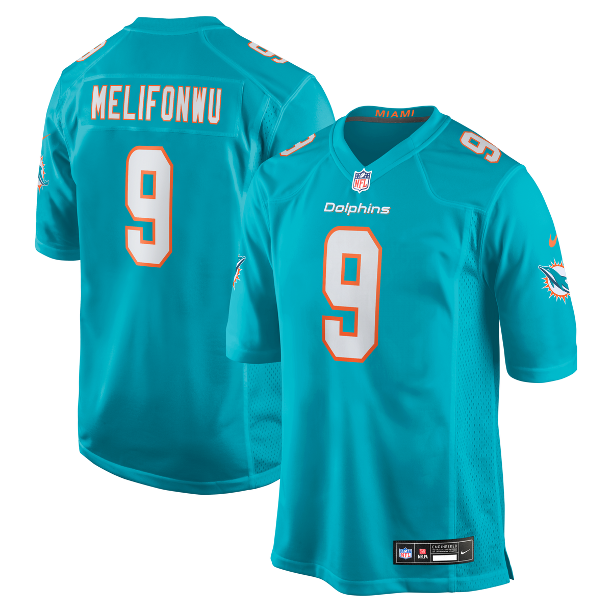 Miami Dolphins Ifeatu Melifonwu Aqua Team Game Jersey