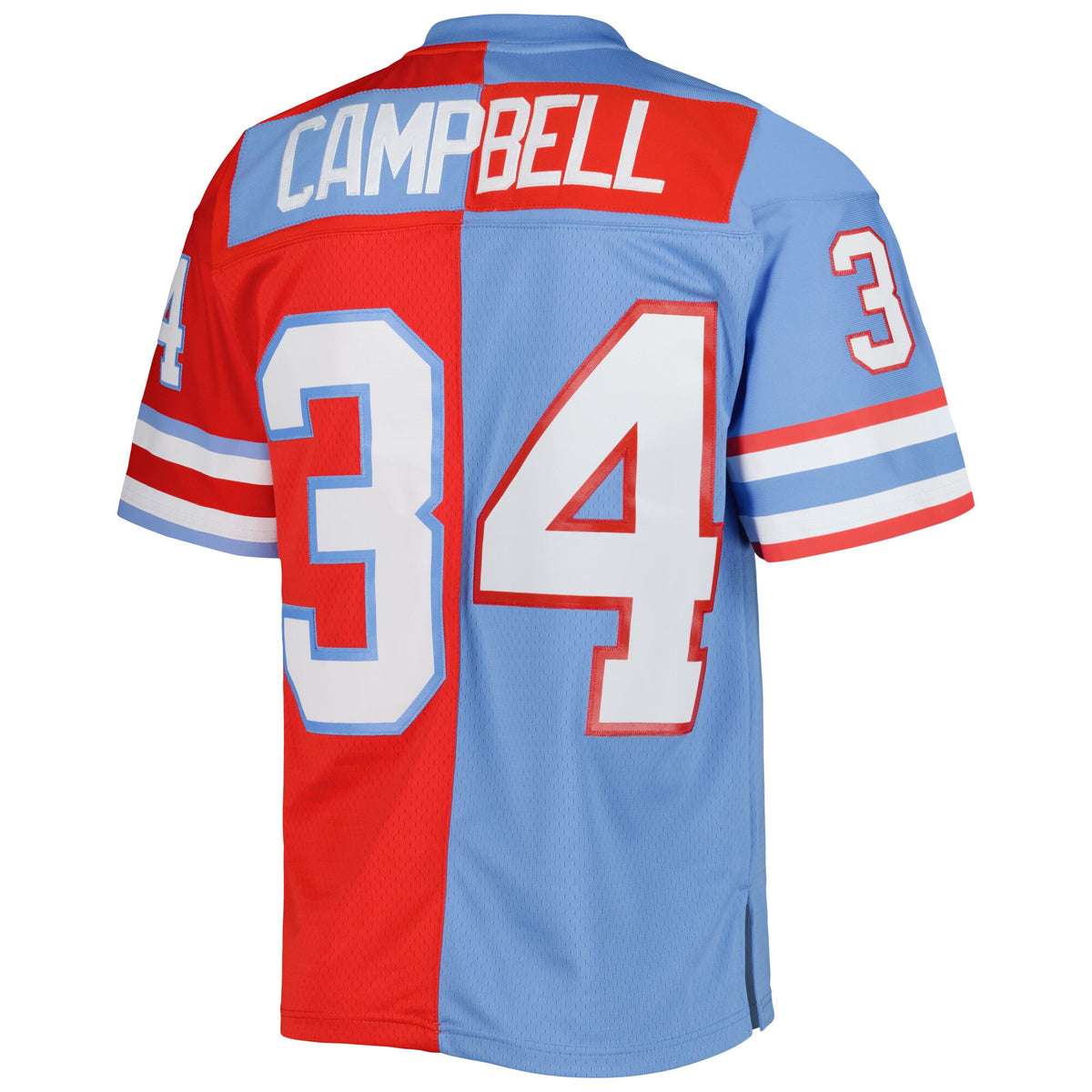 Houston Oilers Earl Campbell Mitchell & Ness Red/Light Blue Gridiron Classics 1980 Split Legacy Replica Jersey