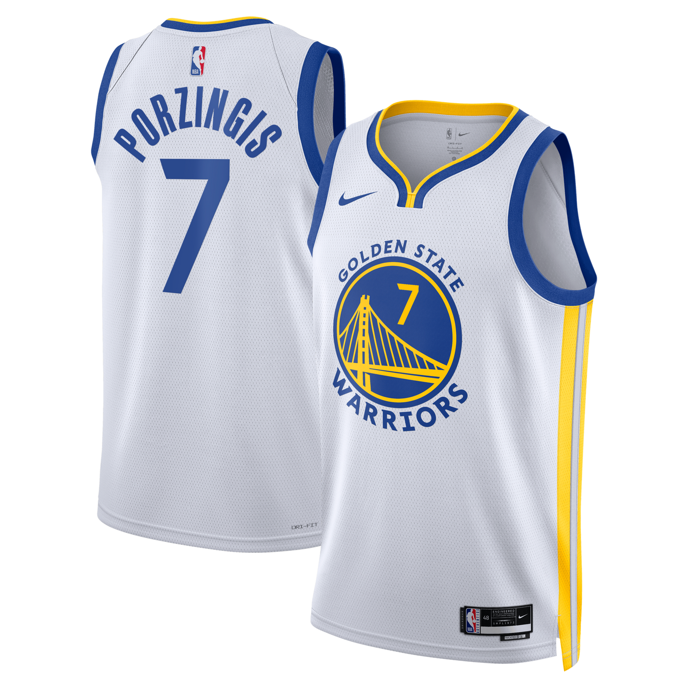 Golden State Warriors Nike Association Edition Swingman Jersey - White - Kristaps Porziņģis